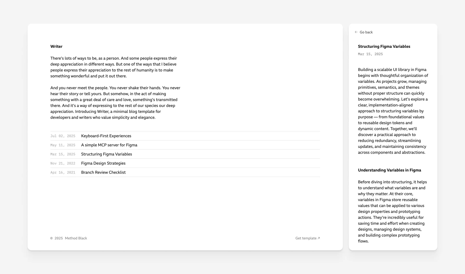 Writer template preview - minimal blog template for developers and writers